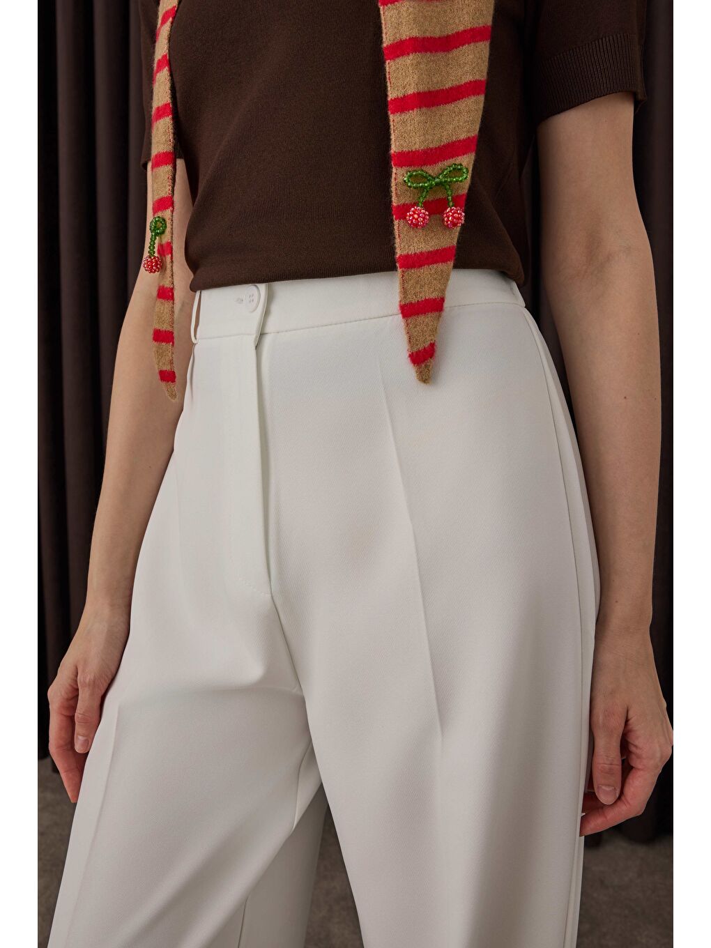 Çift Pileli Palazzo Pantolon Ekru-2