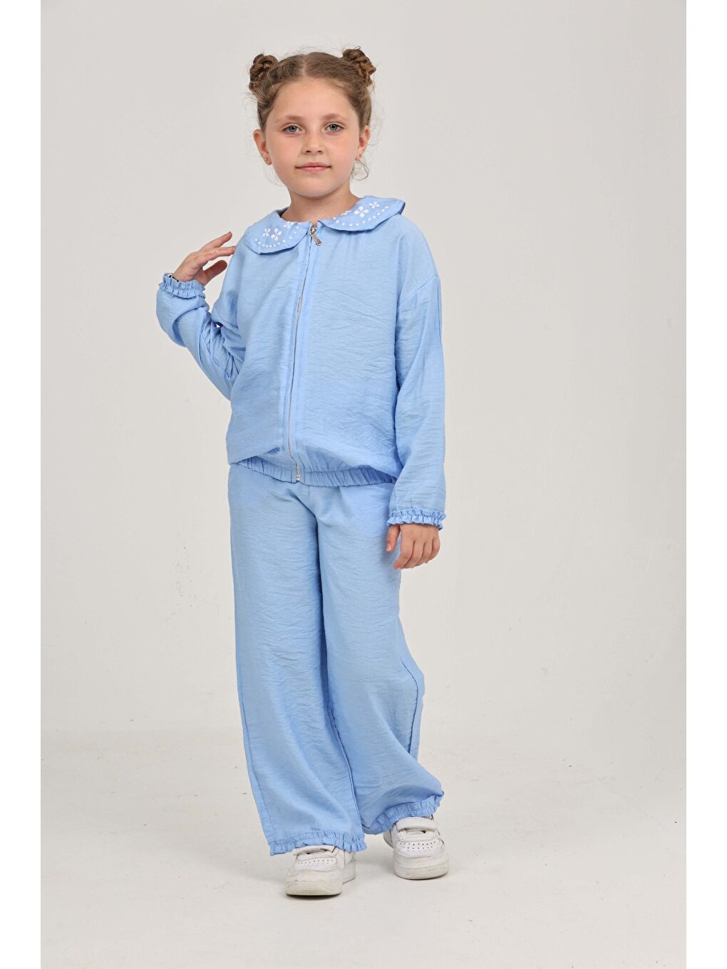 Mavi Kız Çocuk Yaka Nakışlı Eşofman Takım-2