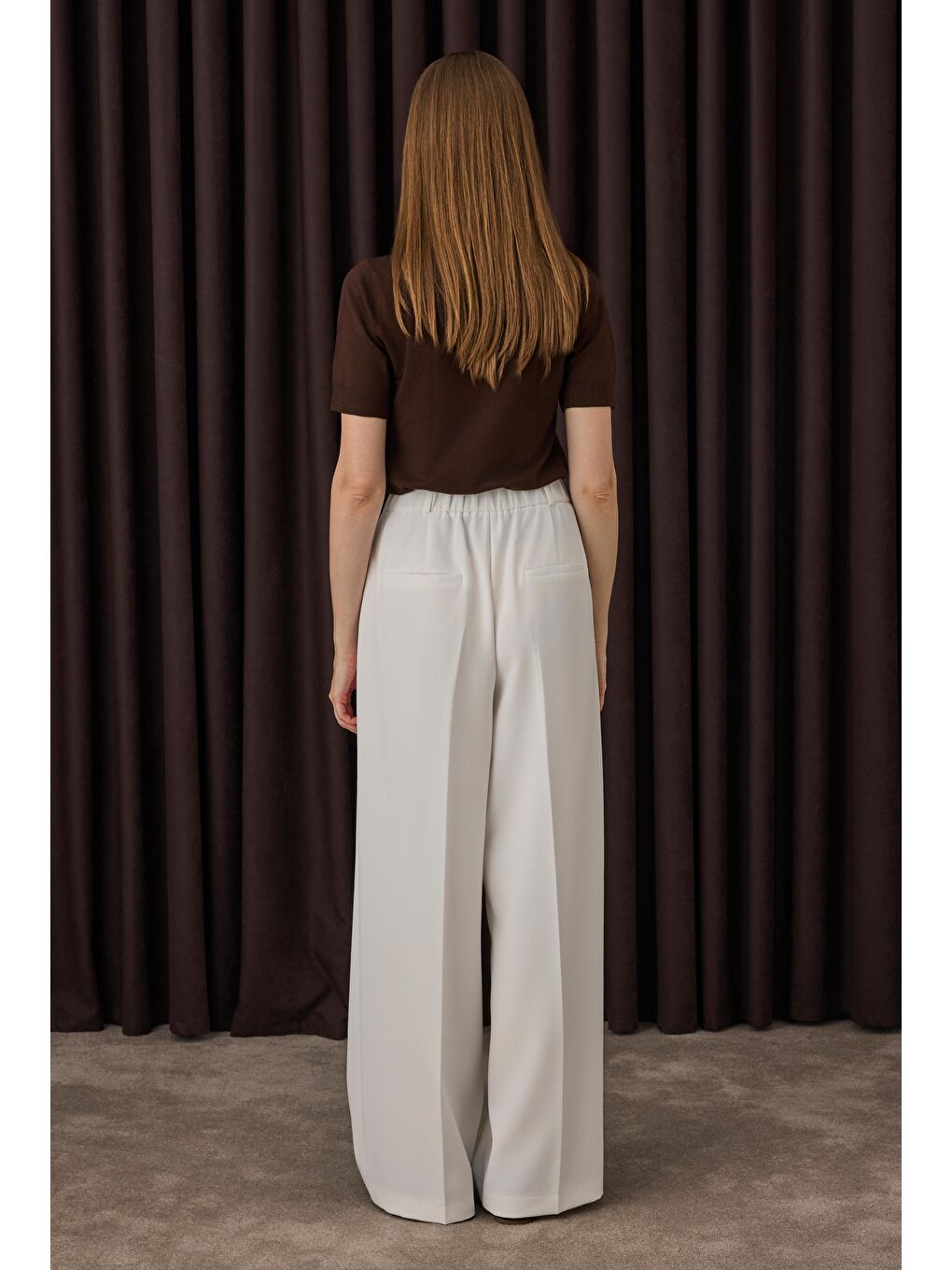 Çift Pileli Palazzo Pantolon Ekru-3