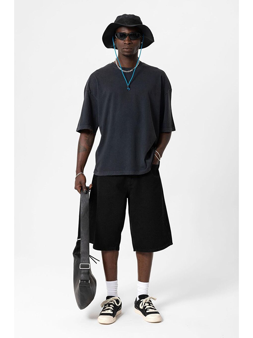 Yıkamalı Oversize Basic Tişört Siyah