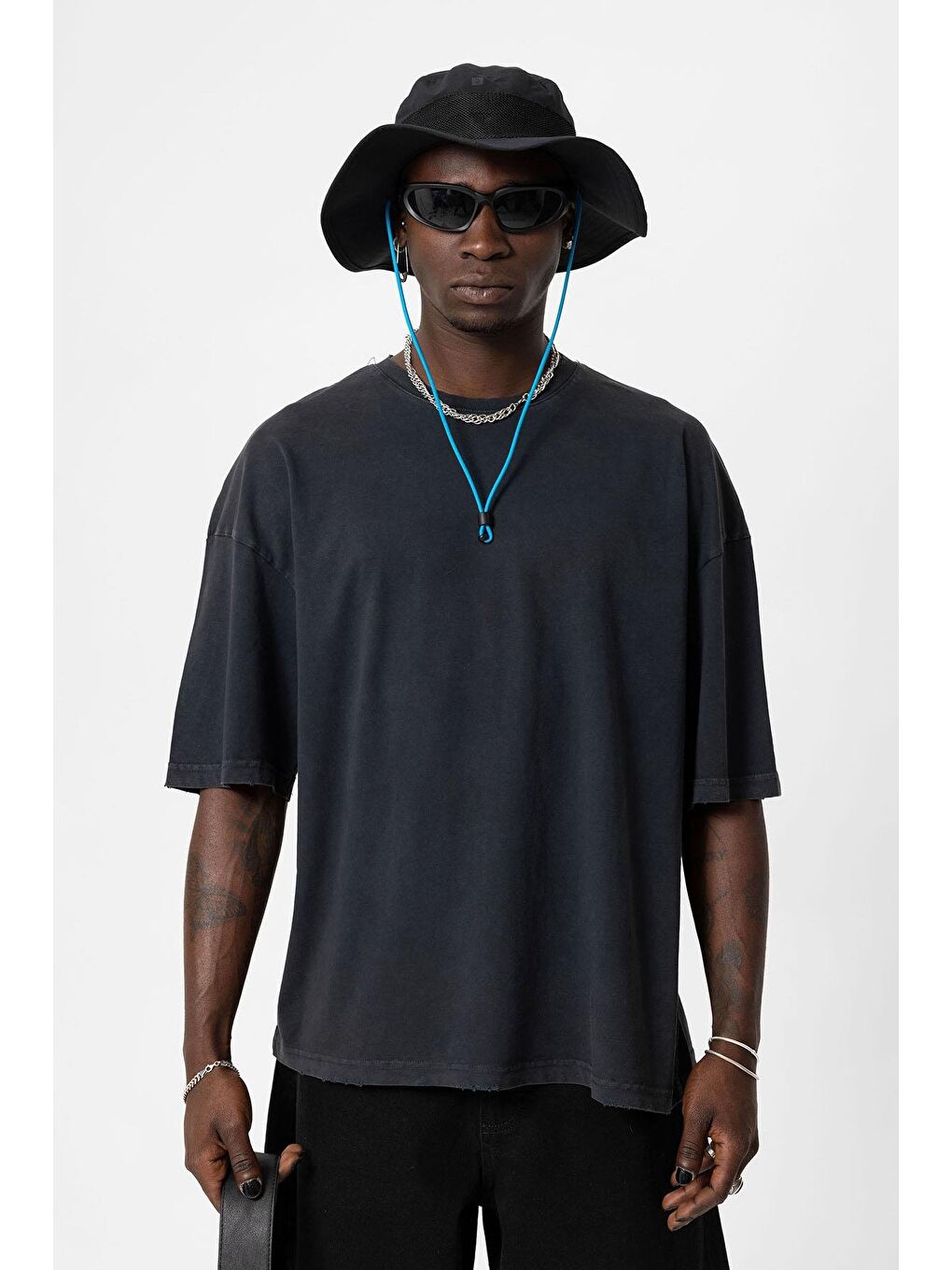 Yıkamalı Oversize Basic Tişört Siyah-2