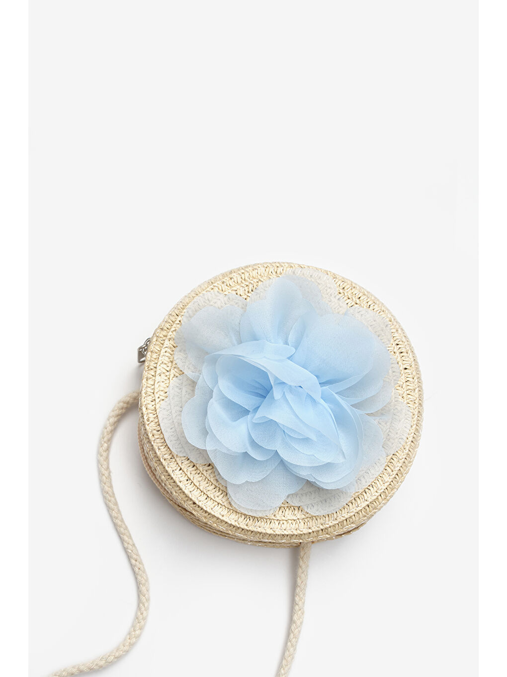 Mavi Gül Detaylı Kız Çocuk Hasır Çanta-1