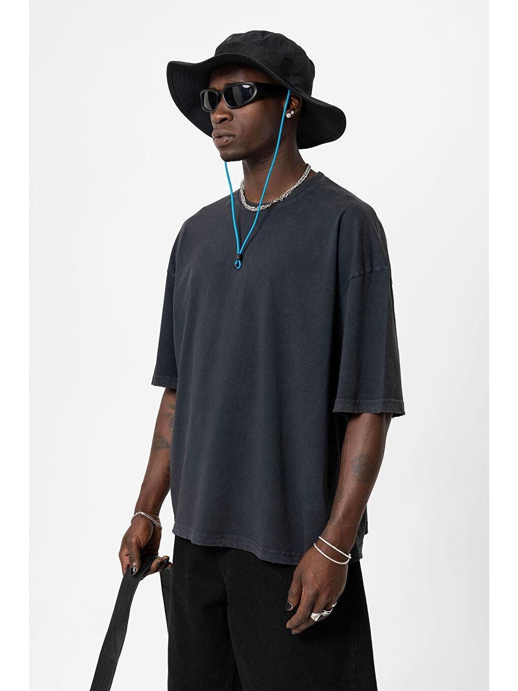 Yıkamalı Oversize Basic Tişört Siyah-4