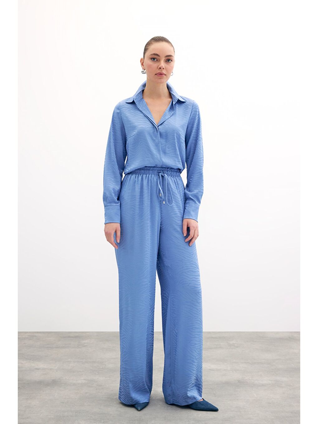 Zebra Desenli Salaş Pantolon - İndigo-1