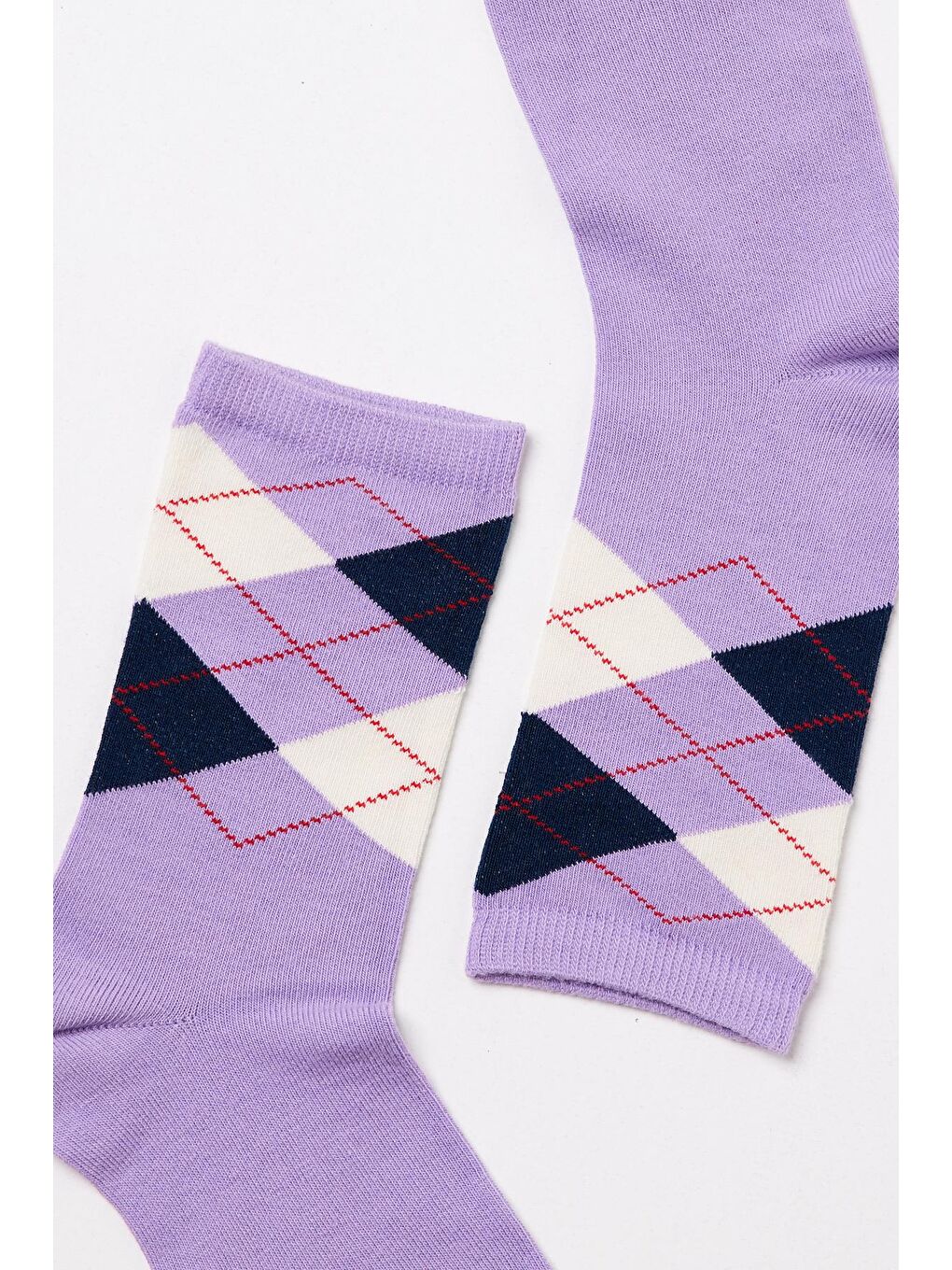 Ekose  Desenli Pamuklu Kadın Soket Çorap Mor-1