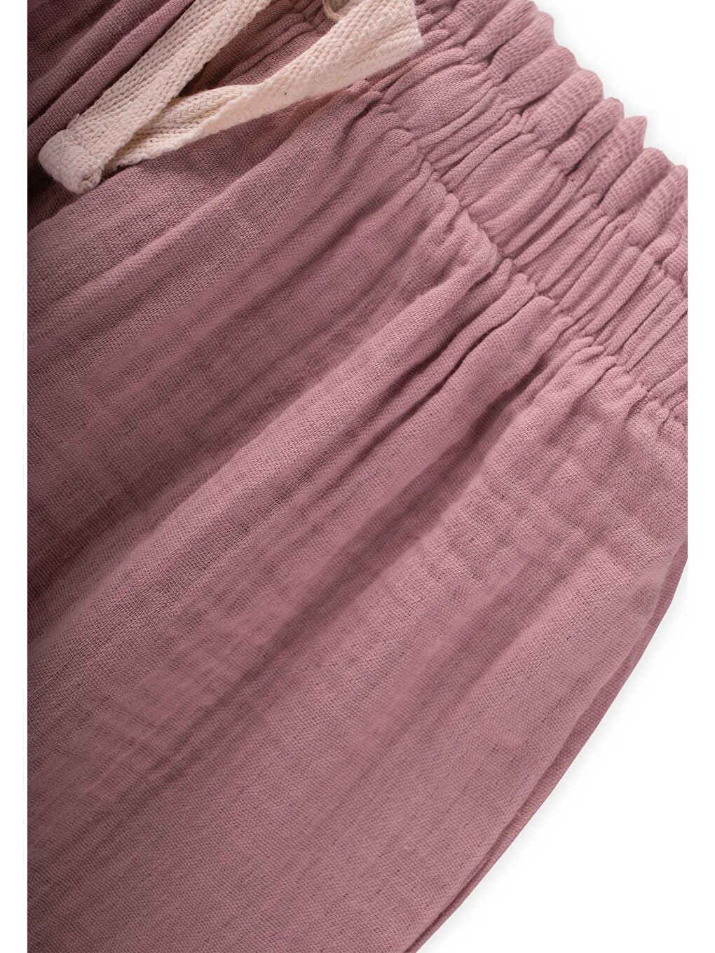 Turuncu Organic Beli Fırfırlı Geniş Kesim Müslin Pantolon 1-8 Yaş Bakır-2
