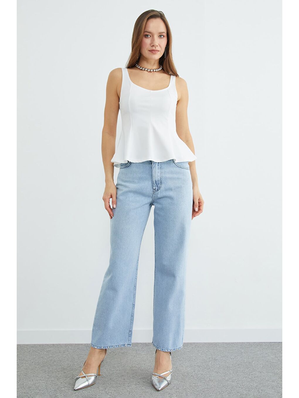 Mavi Taşlı Yüksek Bel Jean-2