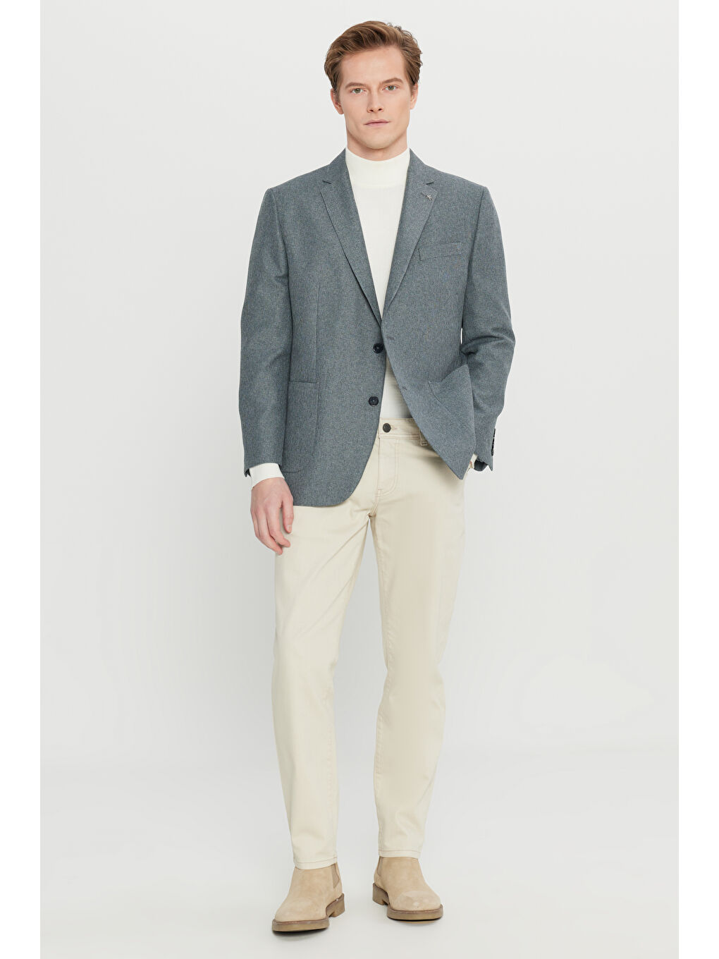 Erkek Gri  Normal Kesim Mono Yaka Torba Cepli Armürlü Blazer Ceket-1