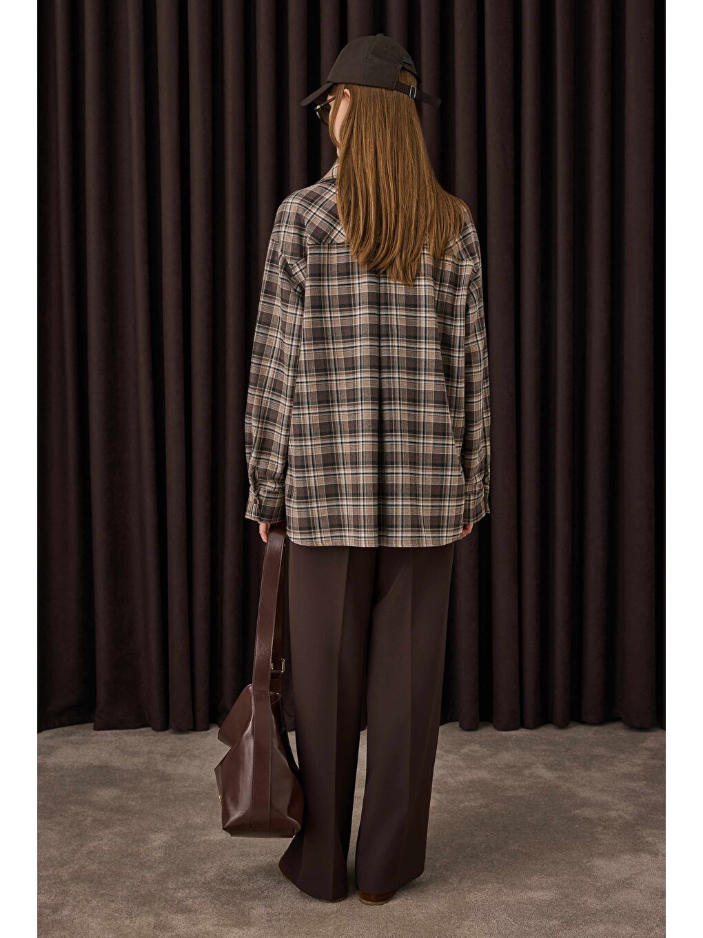 Kahverengi Çift Pileli Palazzo Pantolon Acı Kahve-3