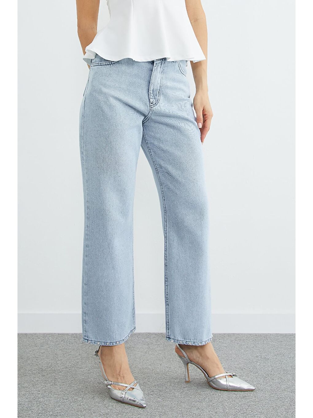 Mavi Taşlı Yüksek Bel Jean-3