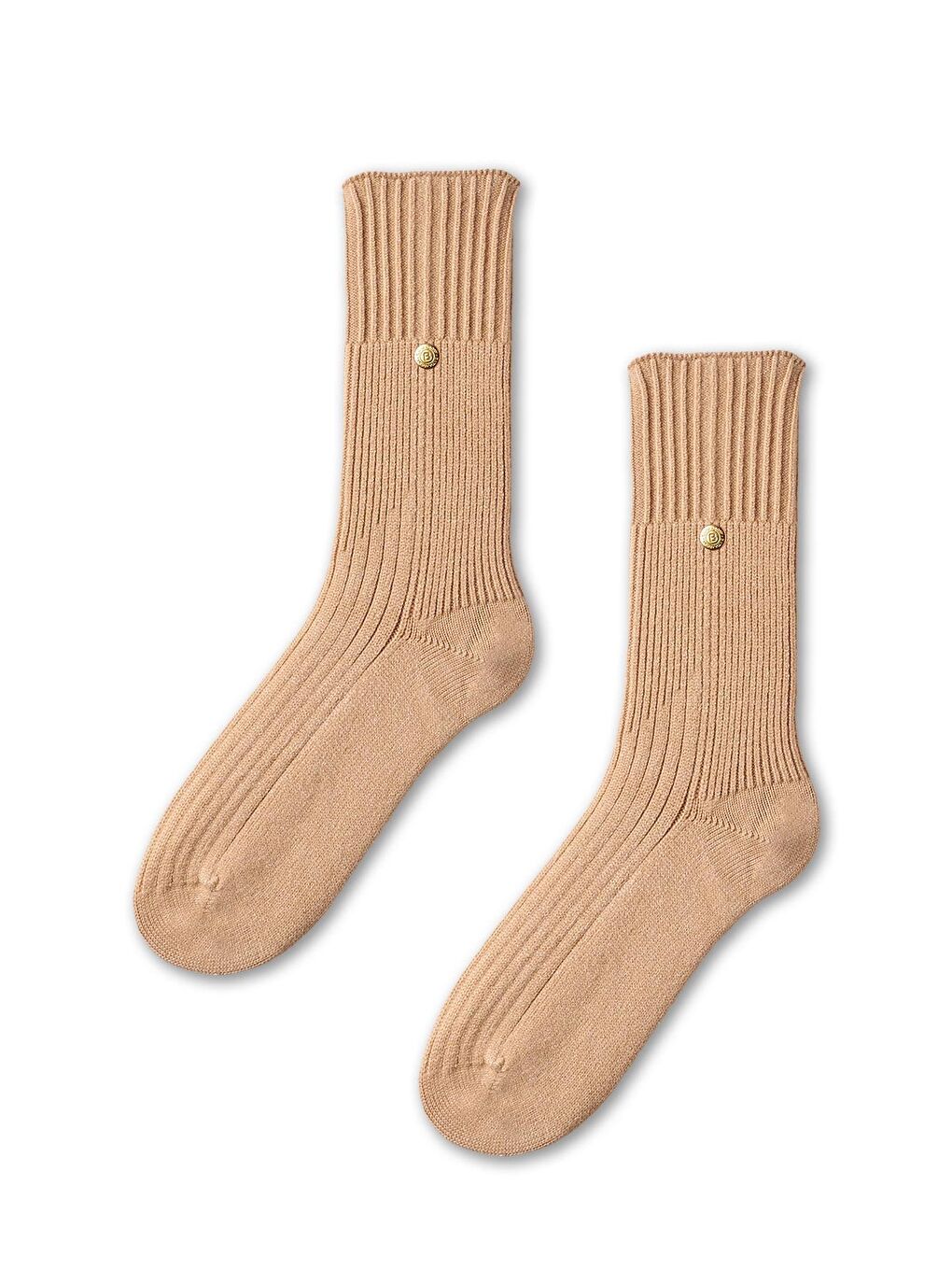 Kahverengi Zımba Detaylı Viskon Triko Soket Çorap Camel