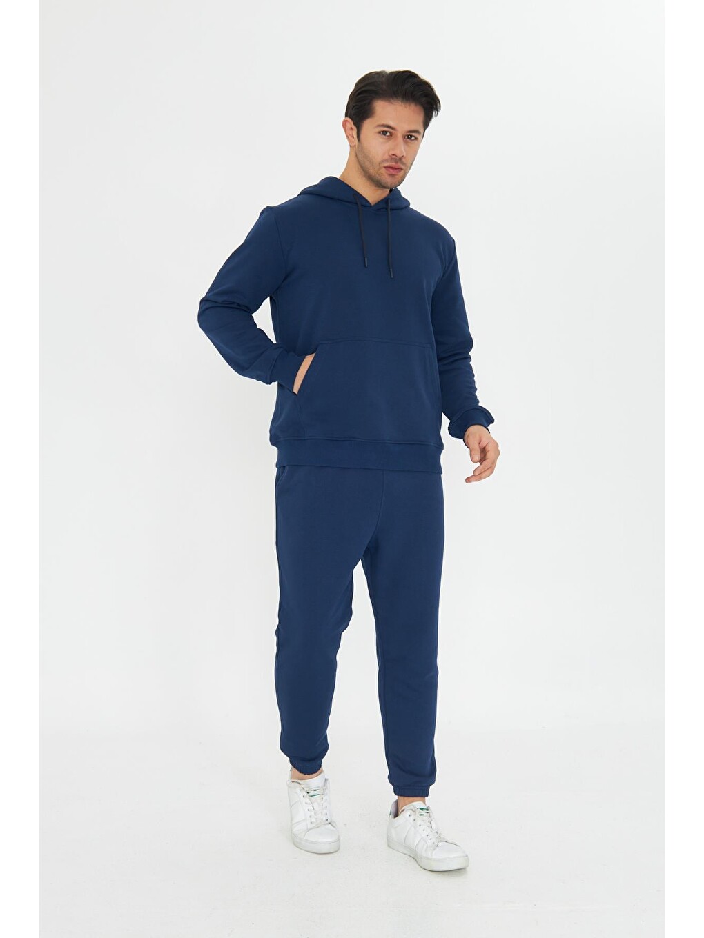 İndigo Şardonsuz 3 Iplik Pamuklu Basic Kapüşonlu Unisex Eşofman Takımı 5737-1