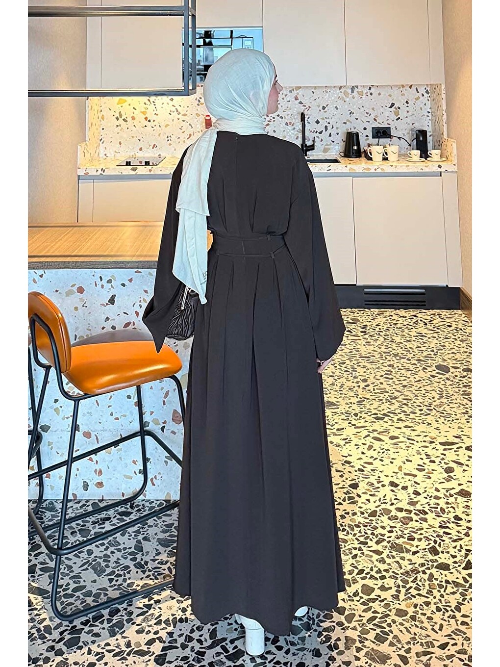 Nora Bağcıklı Tesettür Elbise Acı Kahverengi-3