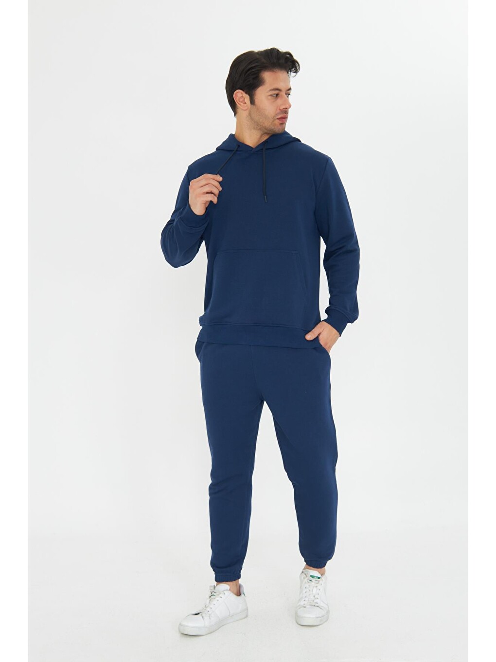 İndigo Şardonsuz 3 Iplik Pamuklu Basic Kapüşonlu Unisex Eşofman Takımı 5737-2