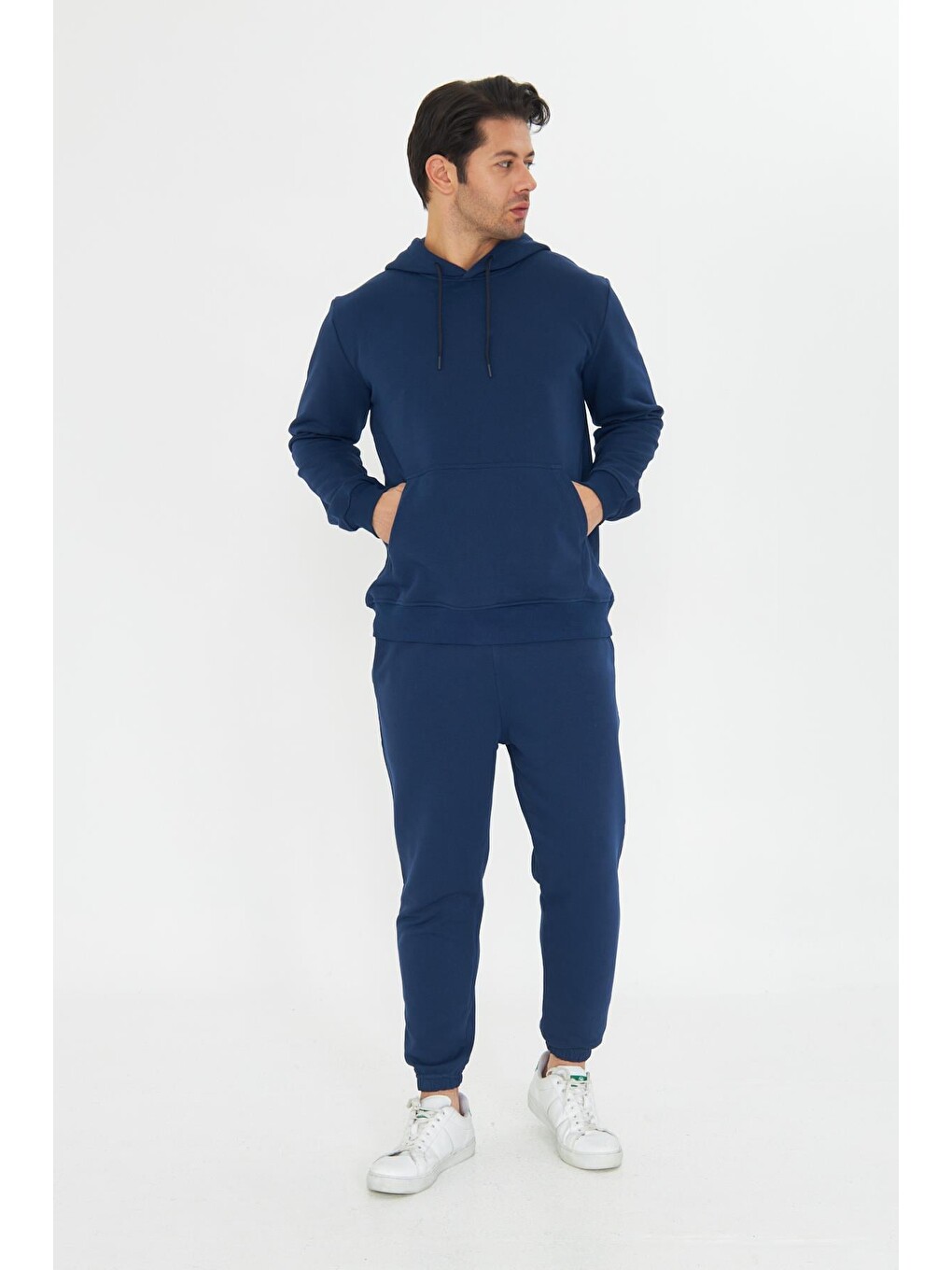 İndigo Şardonsuz 3 Iplik Pamuklu Basic Kapüşonlu Unisex Eşofman Takımı 5737-3