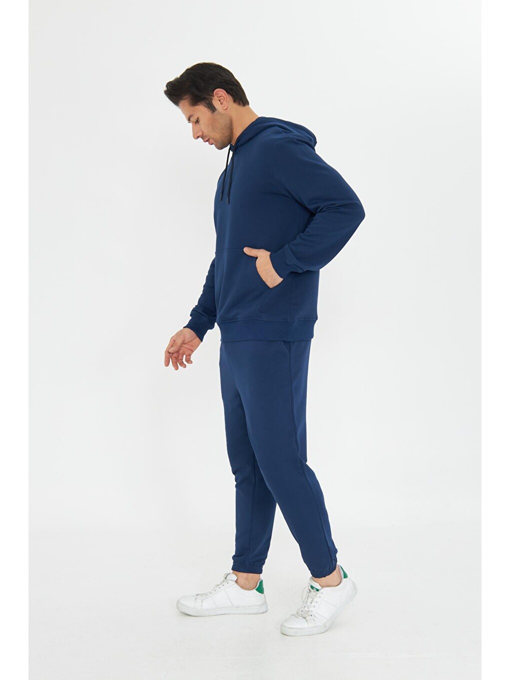 İndigo Şardonsuz 3 Iplik Pamuklu Basic Kapüşonlu Unisex Eşofman Takımı 5737-4