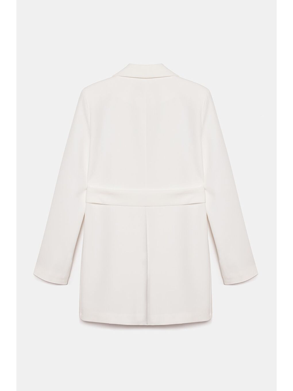Ekru Kadın Tek Düğmeli Dokuma Kruvaze Blazer Ceket - Kuşaklı-5