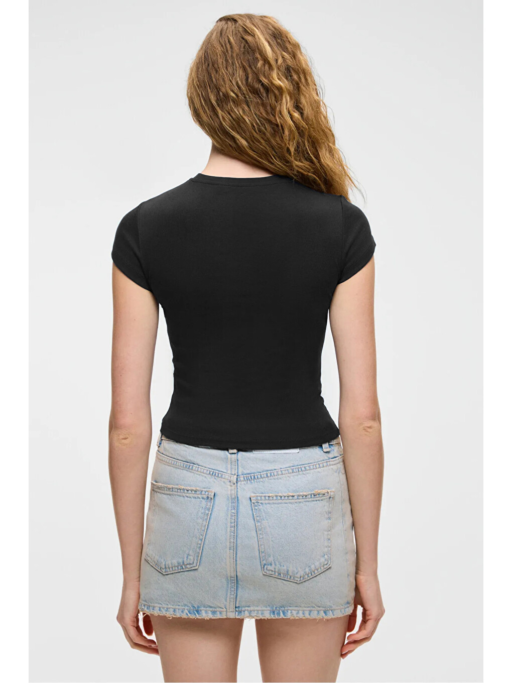 Siyah HOPEWELL Kadın Yuvarlak Yaka Örme Slim Fit SİYAH T-Shirt-4