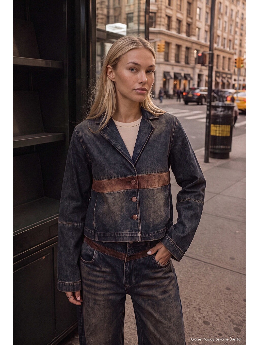 Mavi Kadın Koyu Jean 2w6-8 Oversize Kemer Boy Tasarım Denim Ceket