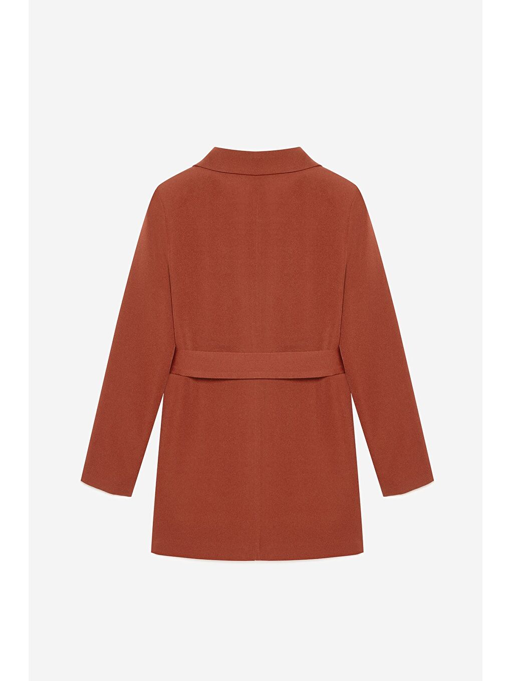 Kahverengi Kiremit Kadın Tek Düğmeli Dokuma Kruvaze Blazer Ceket - Kuşaklı-4