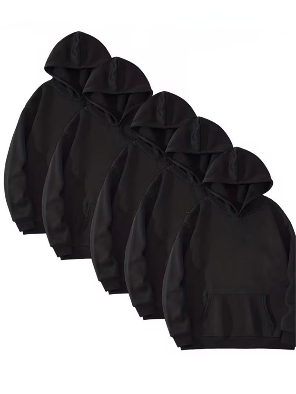 5Li Set Siyah Düz Kapüşonlu Oversize Sweatshirt