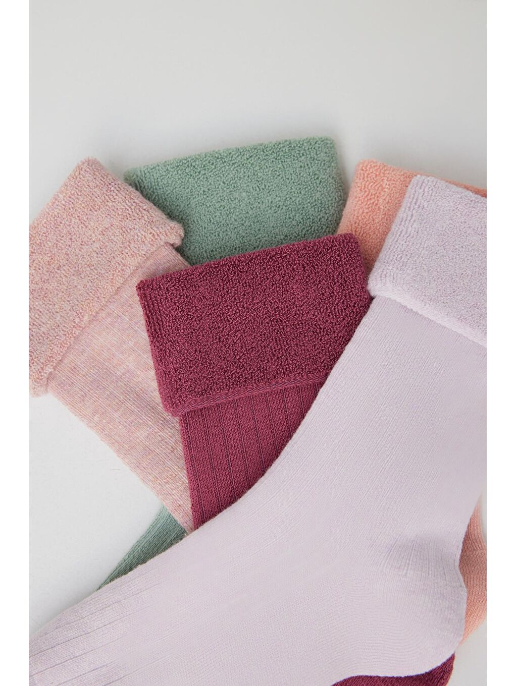 Pembe 5'Li Paket Kadın Derby Soket Çorap-2