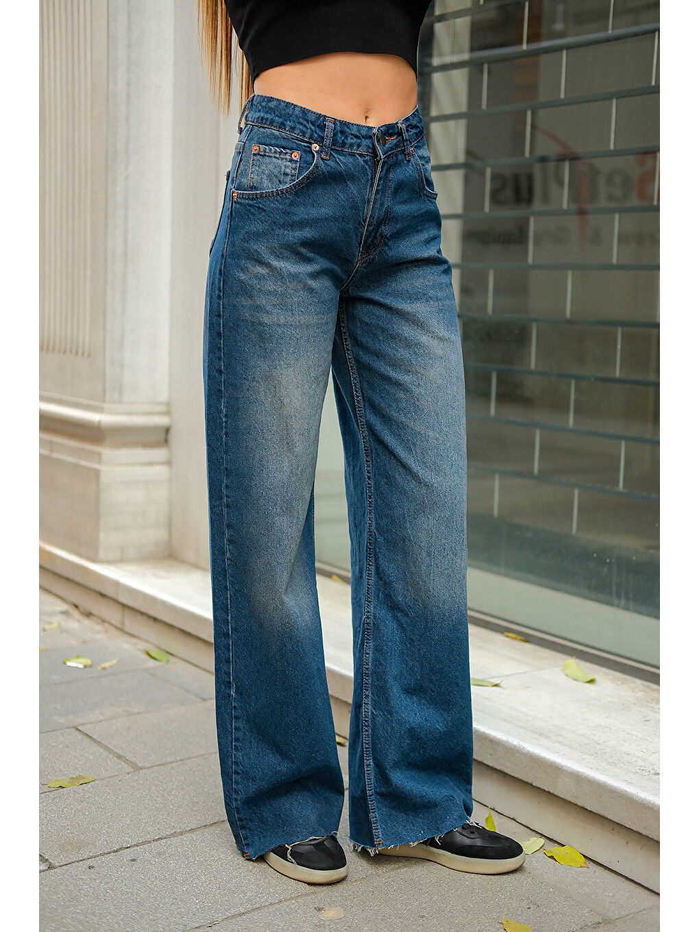 Kadın Palazzo Jean Pantolon Mavi-1