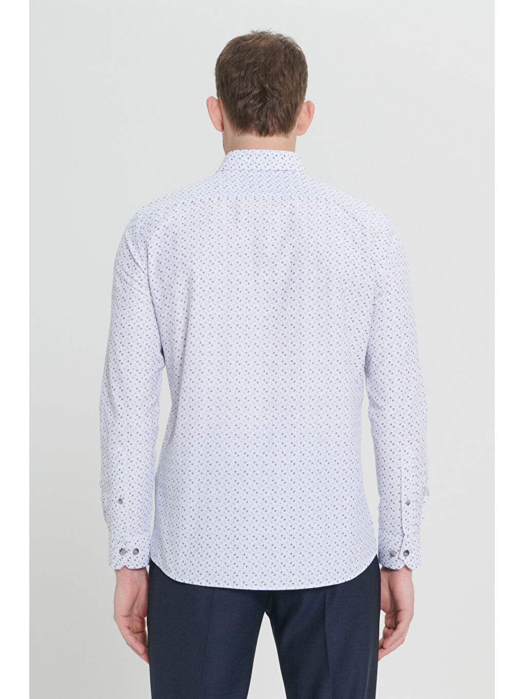 Erkek Beyaz-Siyah Kolay Ütülenebilir Slim Fit Düğme Yaka Gofre Desenli Gömlek-5