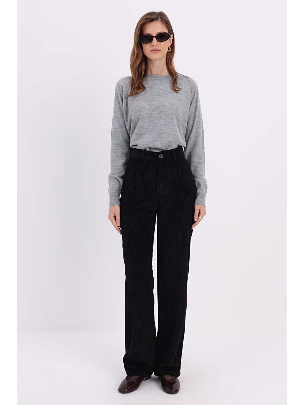 Siyah-Kumaş Mixli Pantolon-1