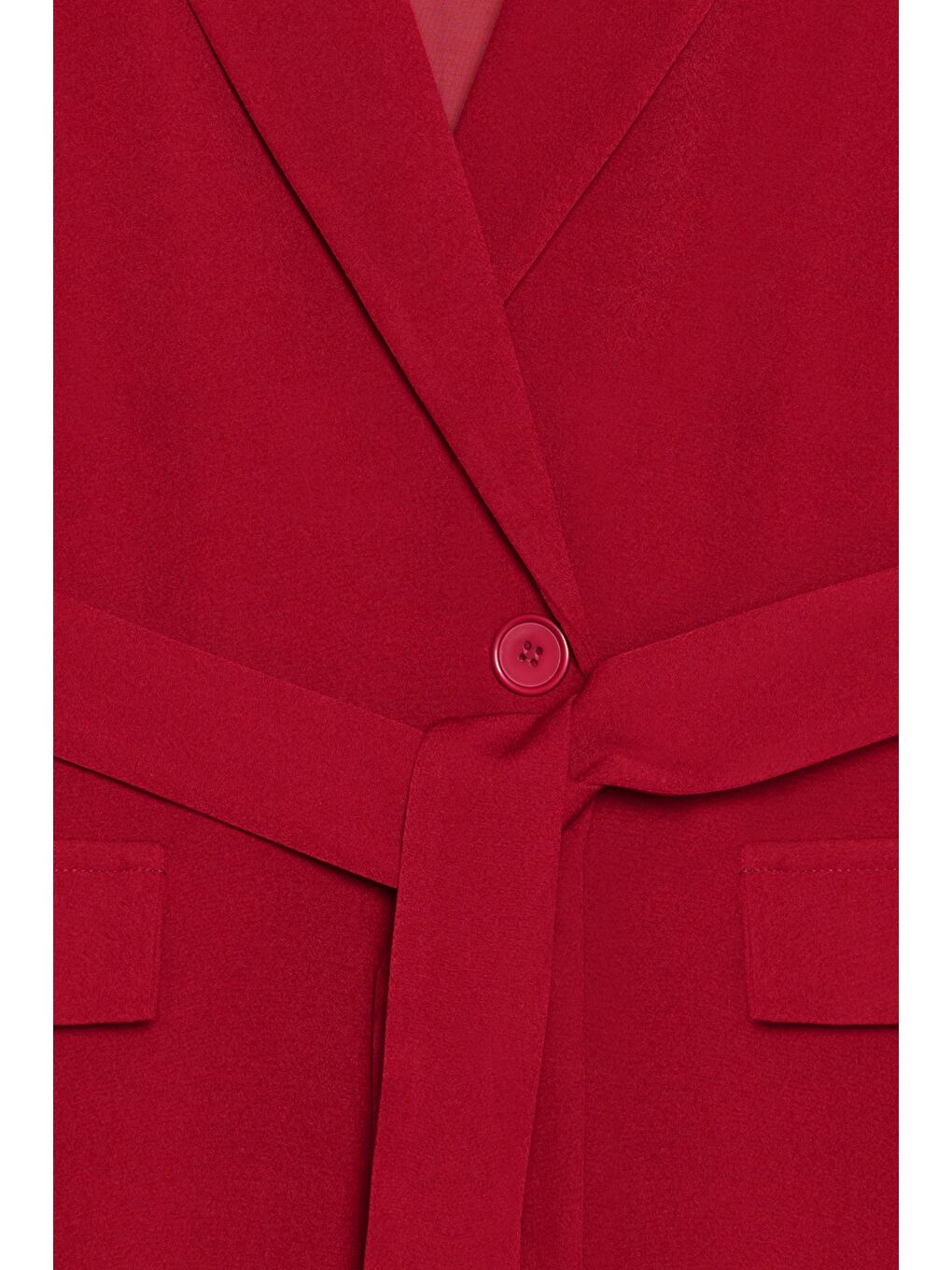 Kırmızı Kadın Tek Düğmeli Dokuma Kruvaze Blazer Ceket - Kuşaklı-2