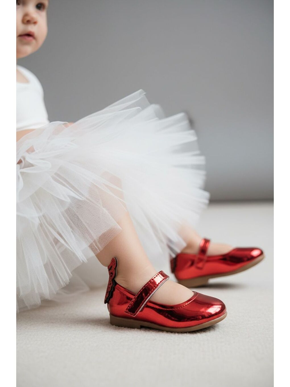 Kız Çocuk Kırmızı Kelebek Babet