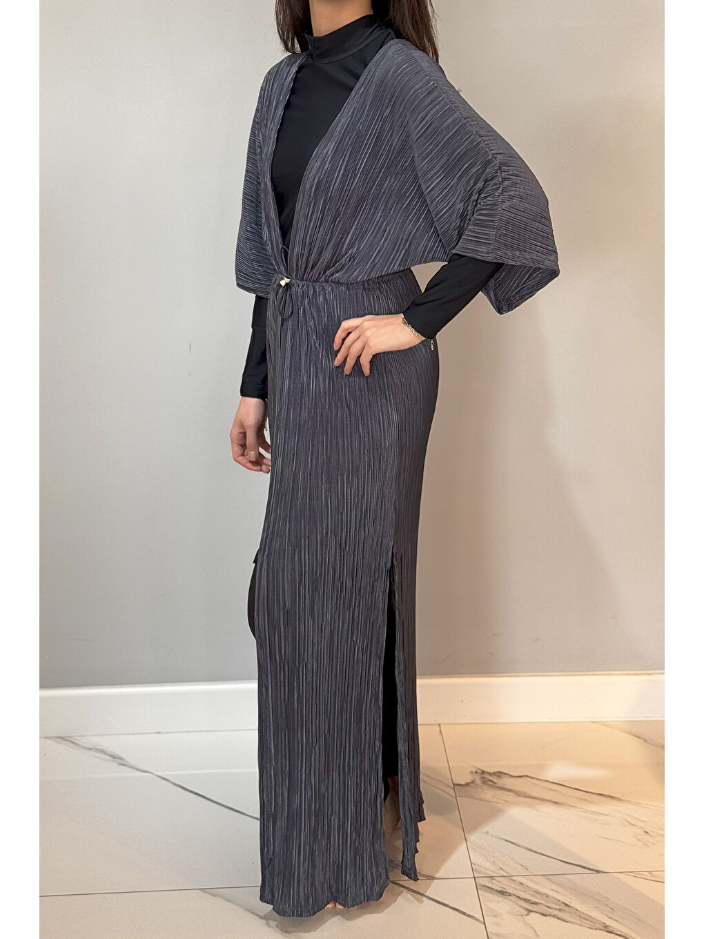 Piliseli Kimono Pareo Kaftan Bağlanabilir RPK004 Antrasit-1