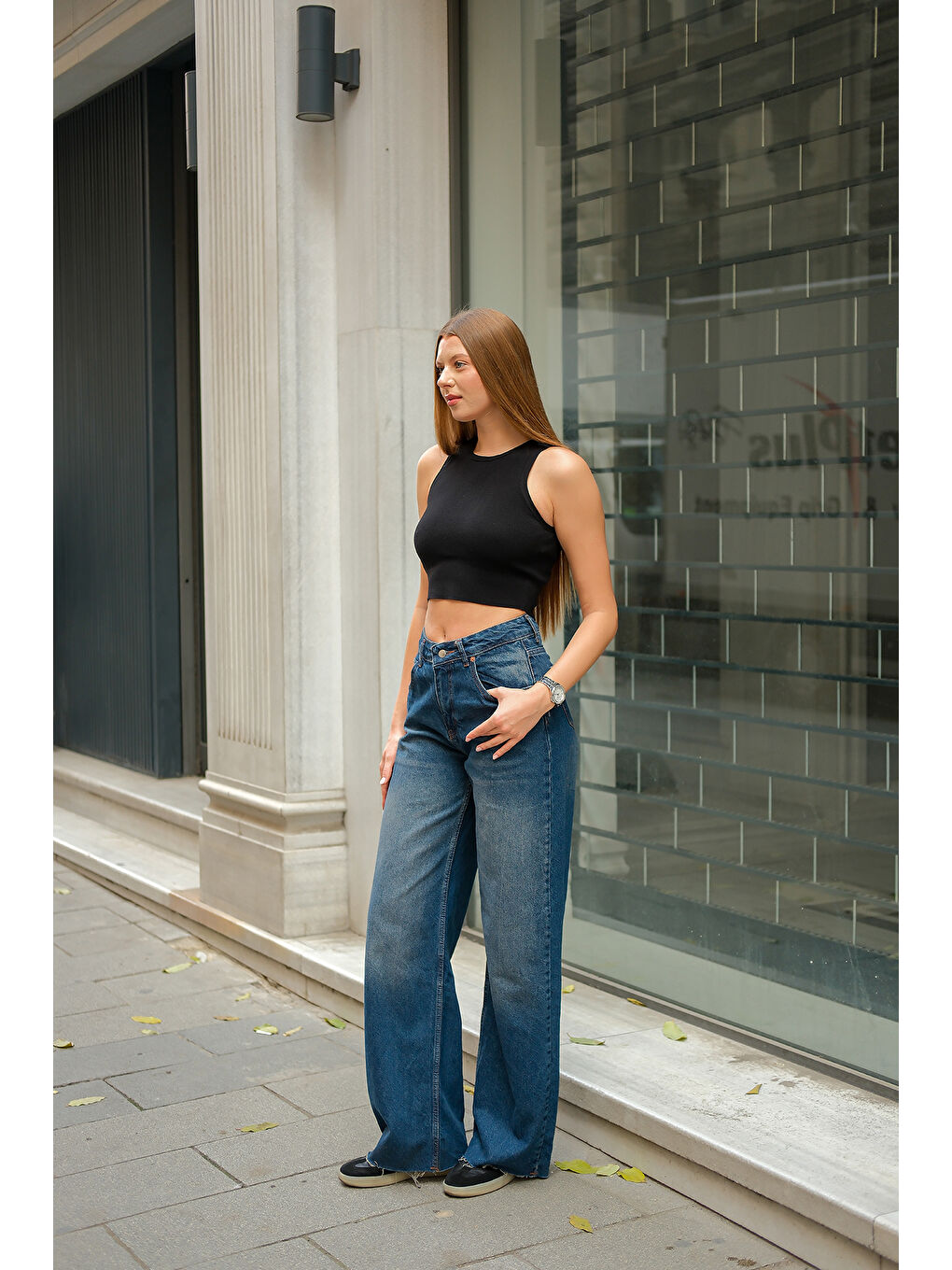 Kadın Palazzo Jean Pantolon Mavi-3