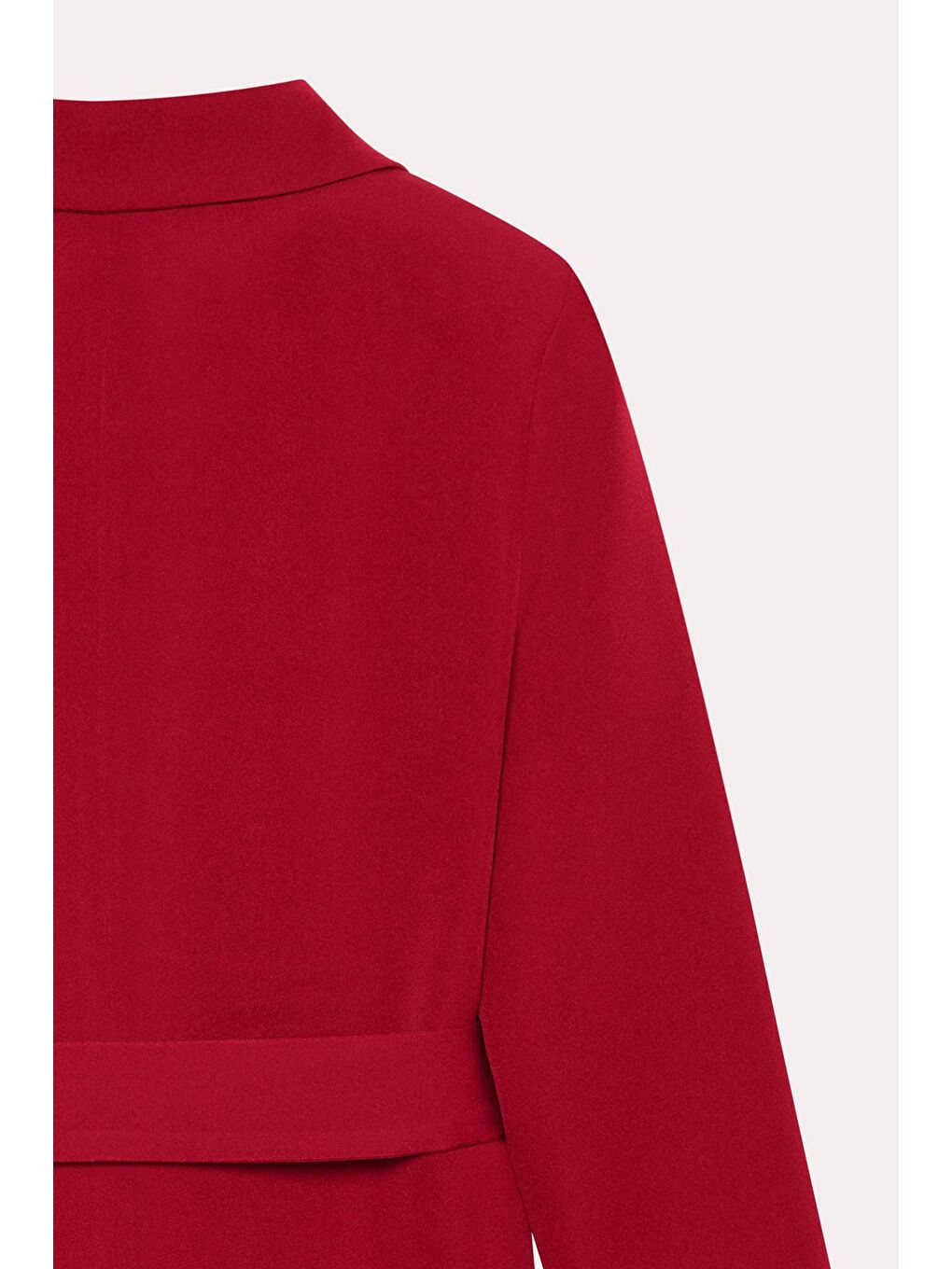 Kırmızı Kadın Tek Düğmeli Dokuma Kruvaze Blazer Ceket - Kuşaklı-3