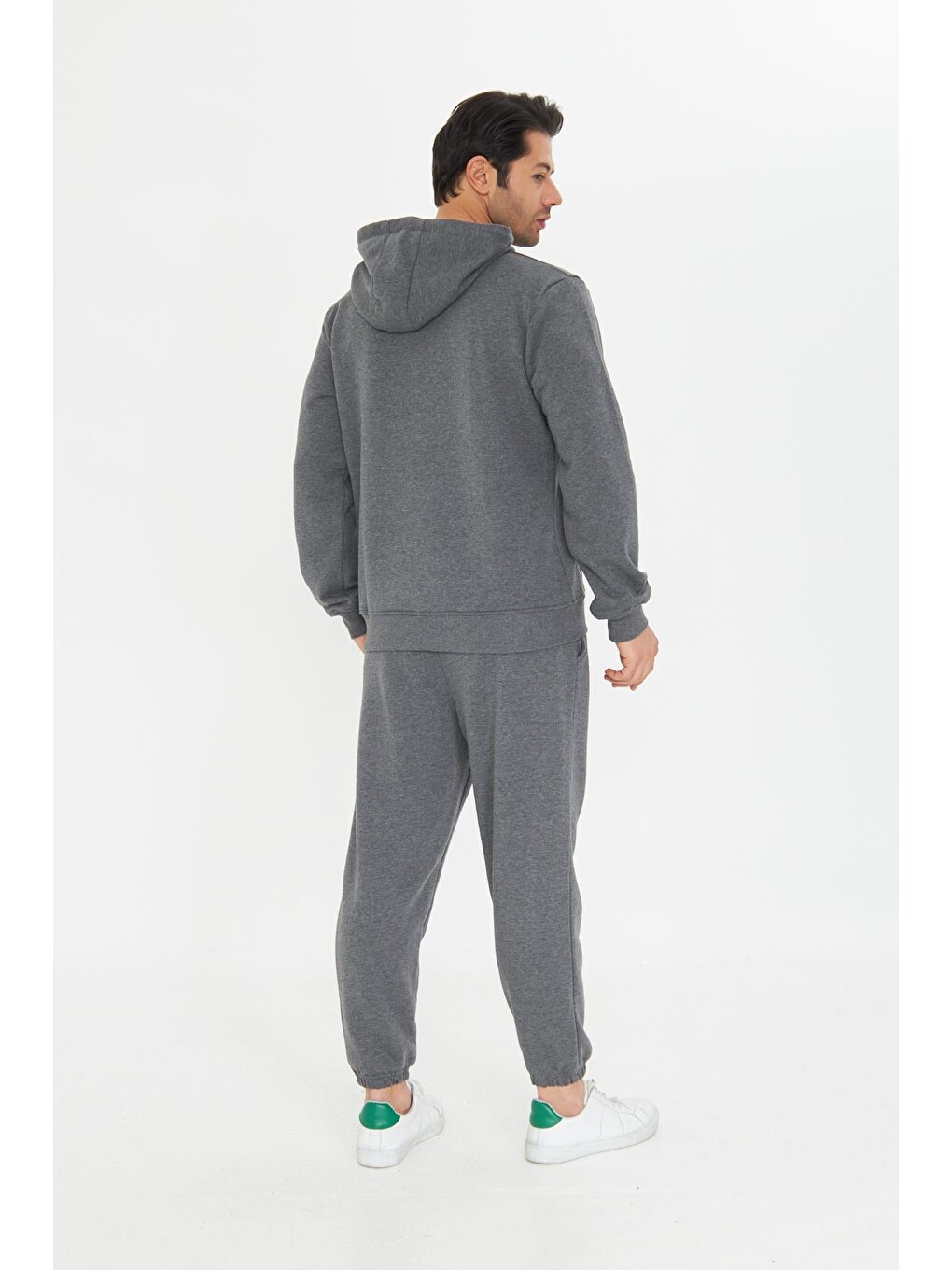 Antrasit Şardonsuz 3 Iplik Pamuklu Basic Kapüşonlu Unisex Eşofman Takımı 5737-5