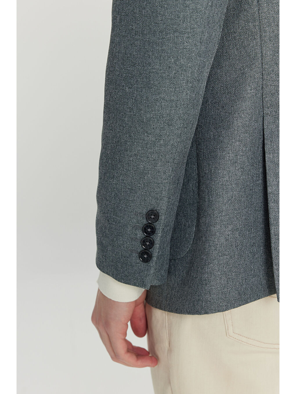 Erkek Gri  Normal Kesim Mono Yaka Torba Cepli Armürlü Blazer Ceket-4