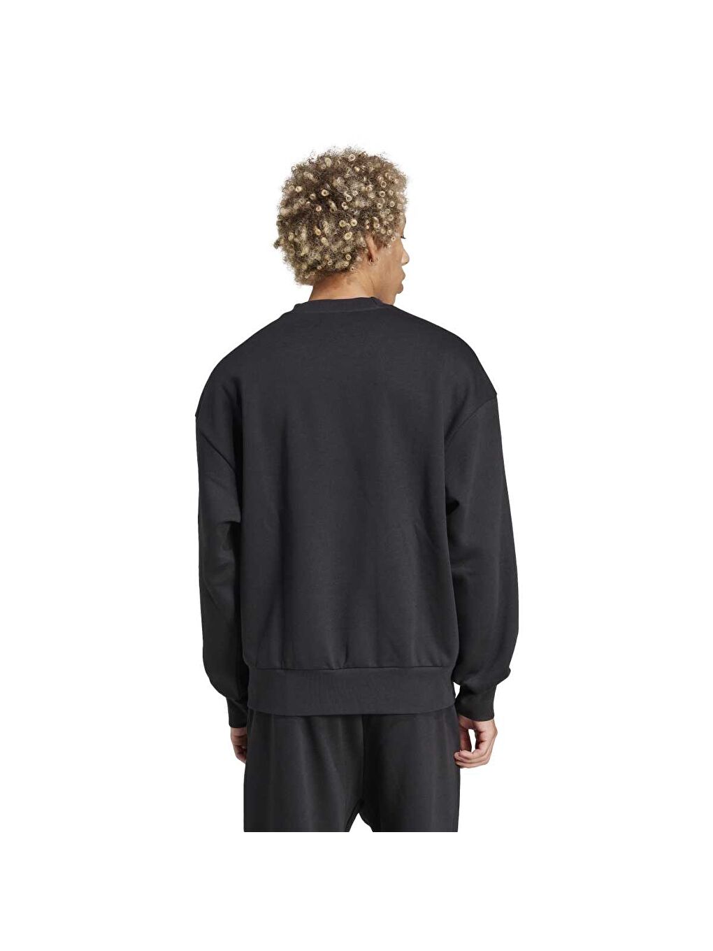 Fleece Erkek Siyah Bisiklet Yaka Sweatshirt-1