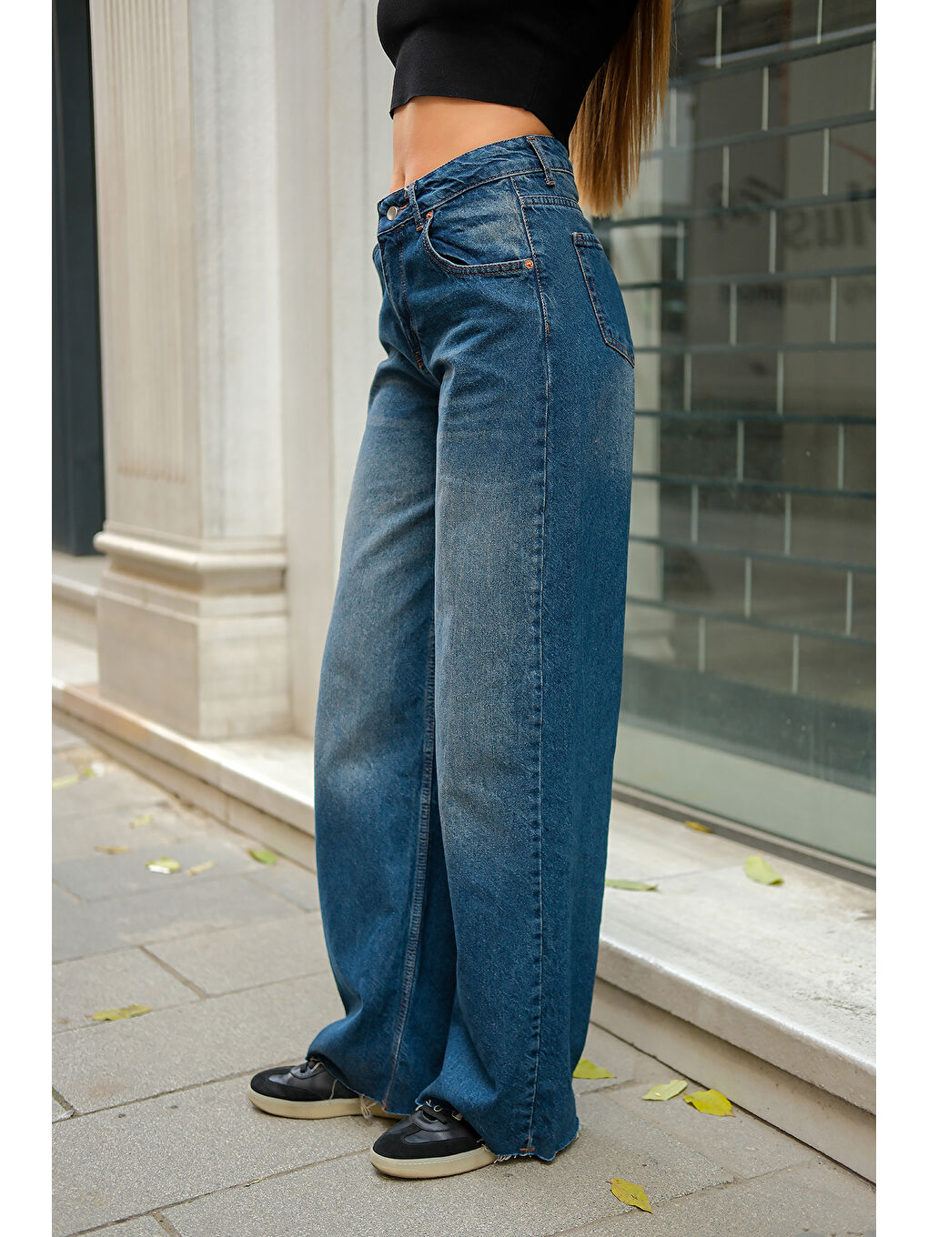 Kadın Palazzo Jean Pantolon Mavi-4