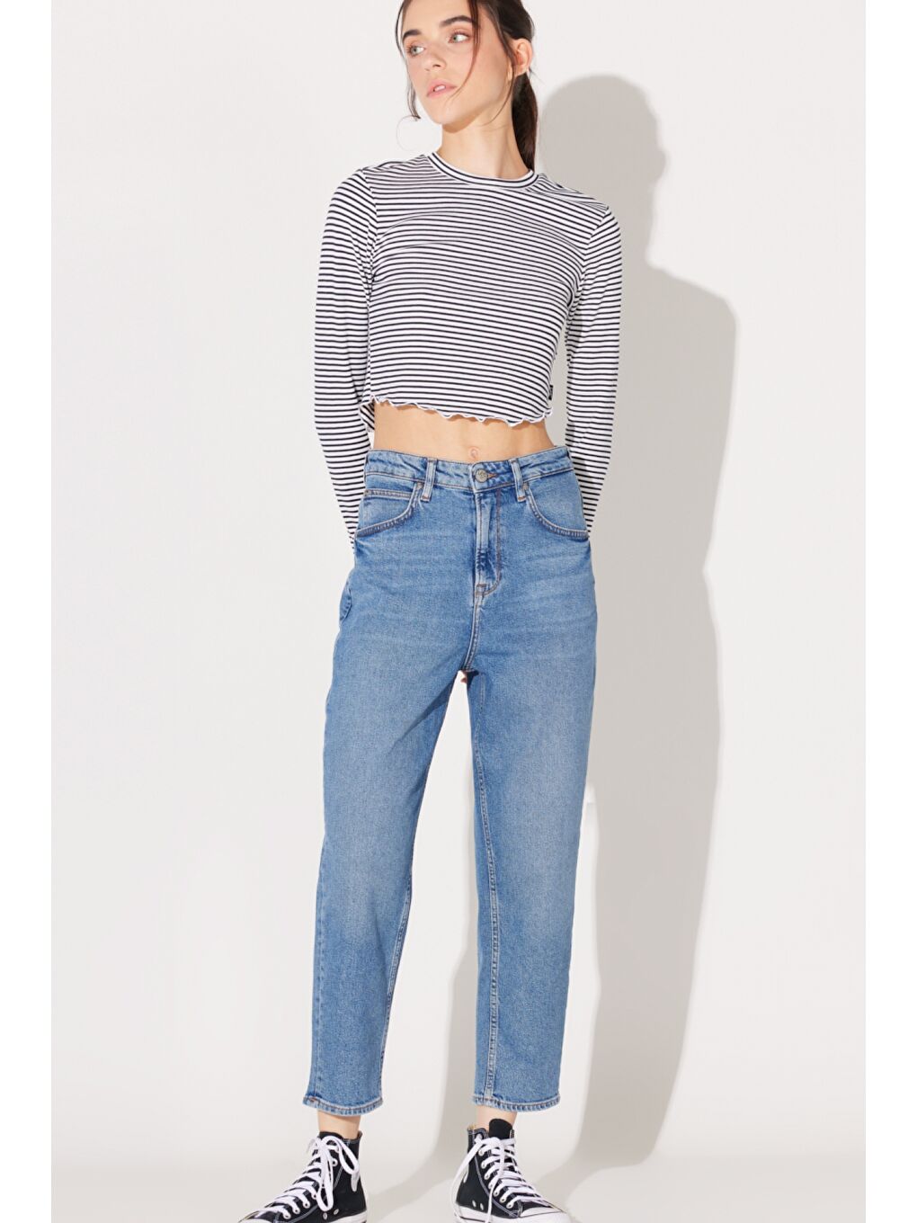 Regular Fit Yüksek Bel Düz Paça Açık Mavi Stella Tapered Esnek Jean Denim Jean Pantolon