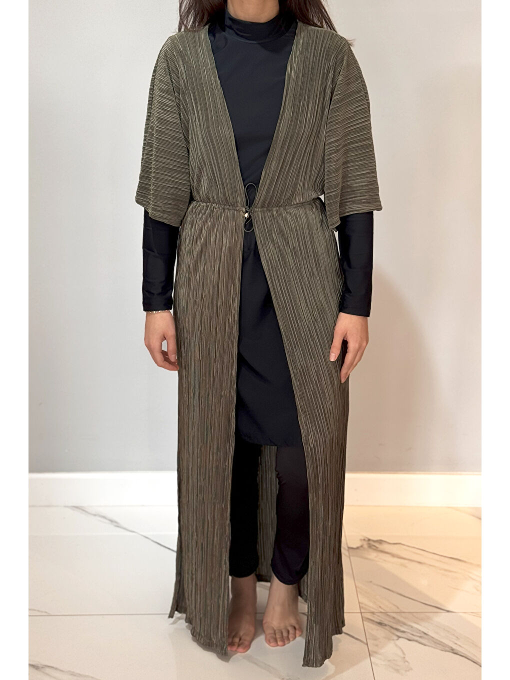 Piliseli Kimono Pareo Kaftan Bağlanabilir RPK004 Haki-3