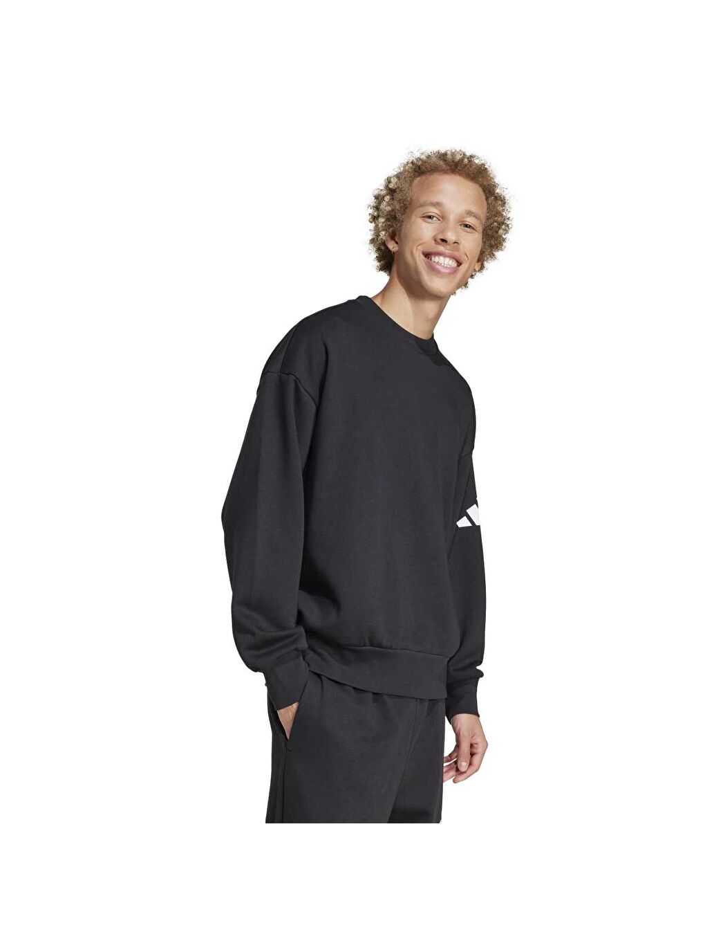 Fleece Erkek Siyah Bisiklet Yaka Sweatshirt-2