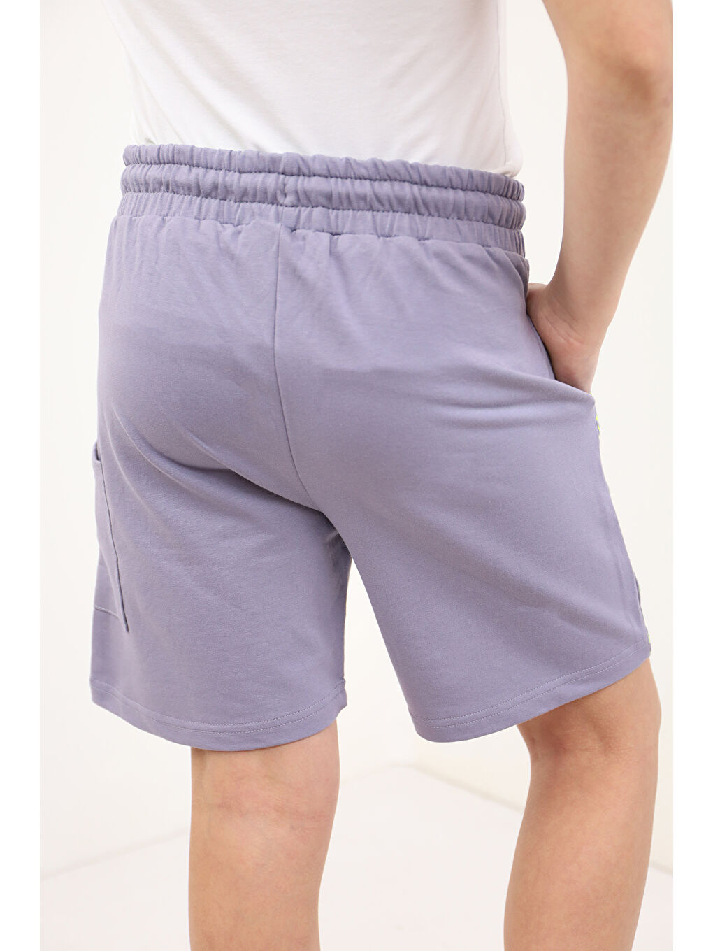 Gri Erkek Çocuk Cep Detaylı Tek Paça Komple Yazı Baskılı Şort-1