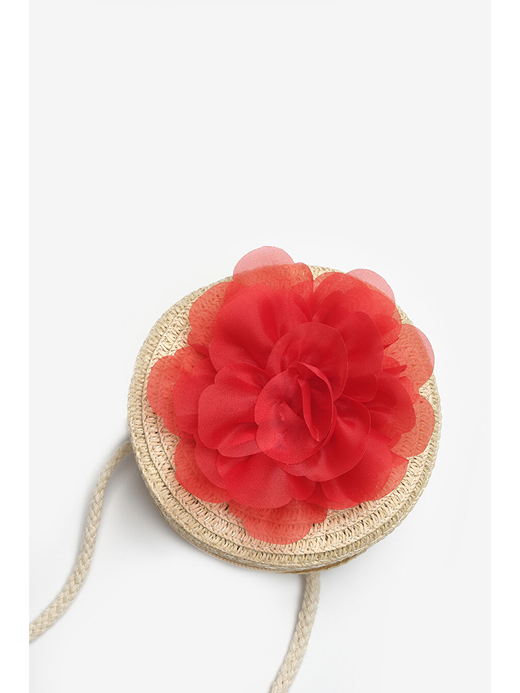 Kırmızı Gül Detaylı Kız Çocuk Hasır Çanta-1