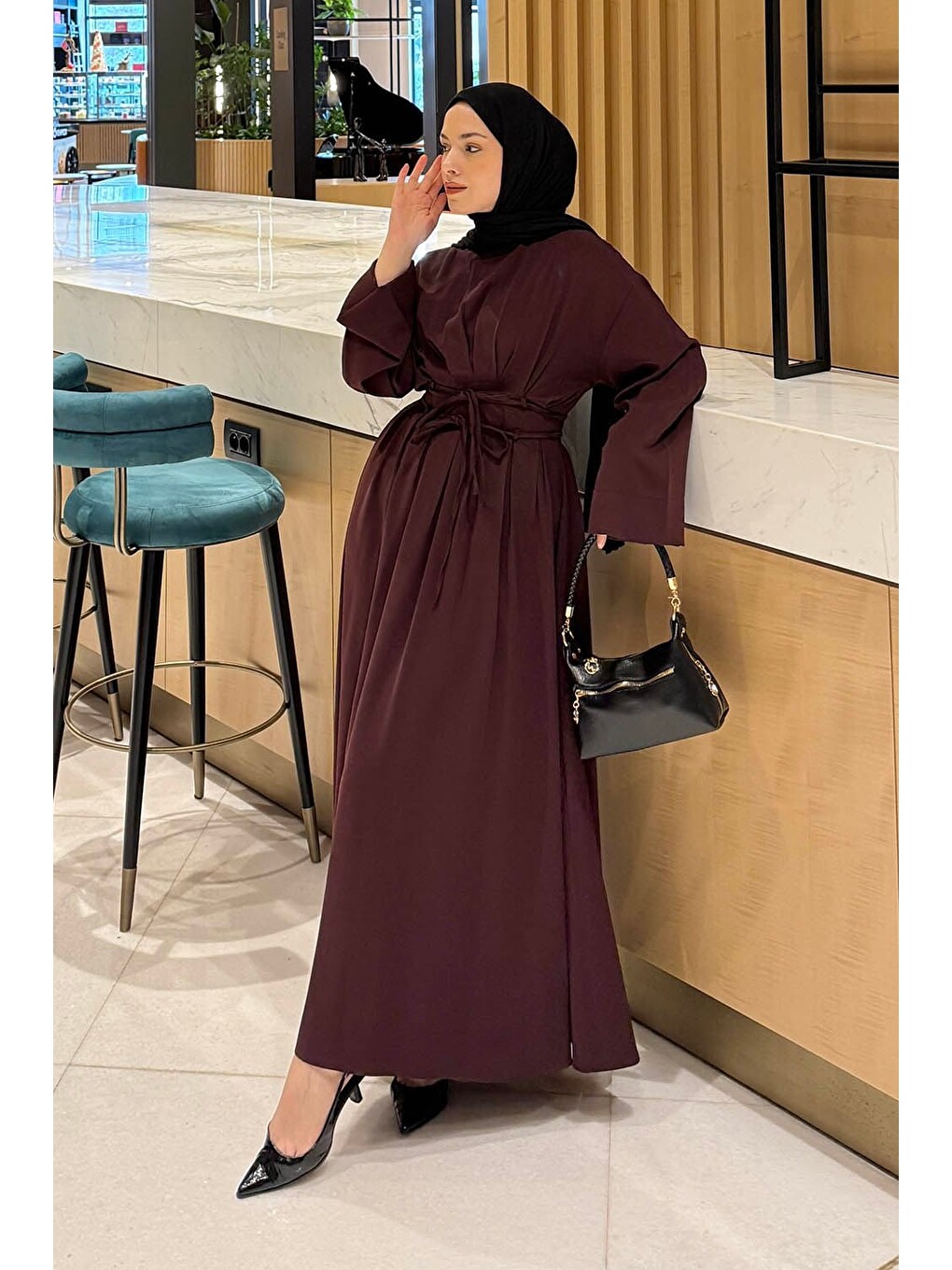 Nora Bağcıklı Tesettür Elbise Mürdüm