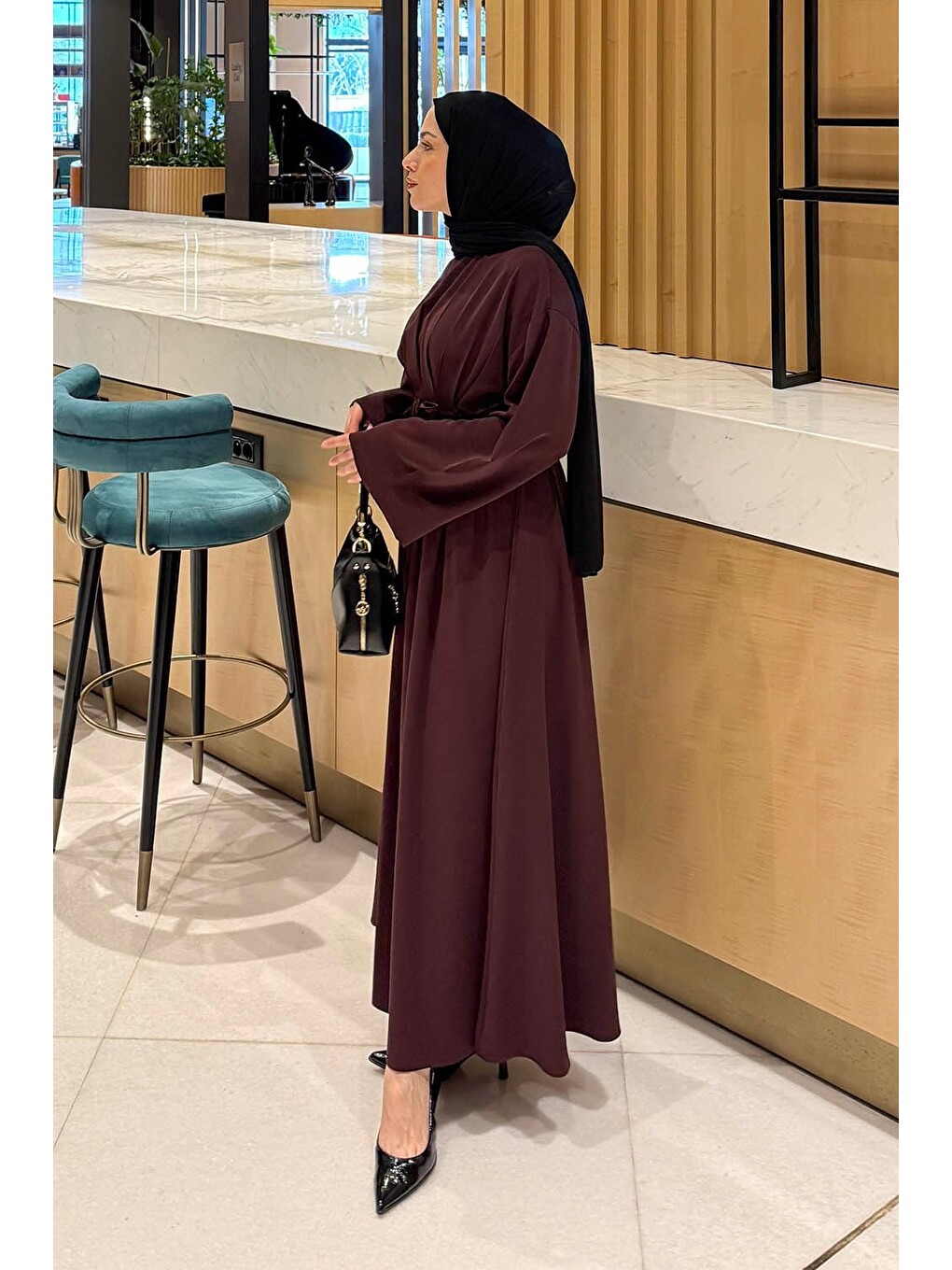 Nora Bağcıklı Tesettür Elbise Mürdüm-1