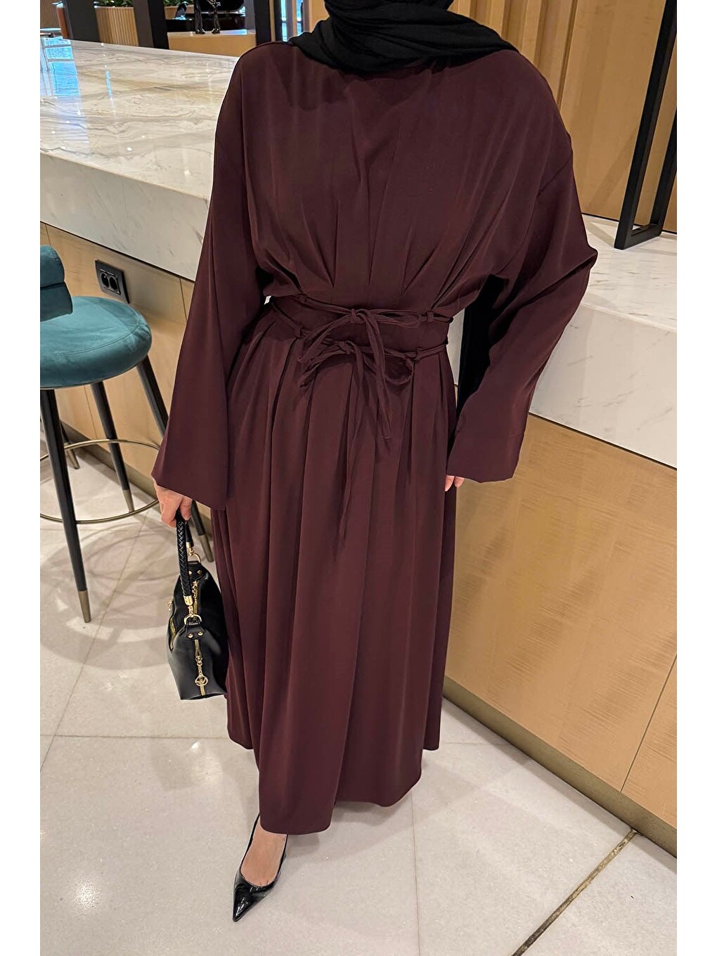 Nora Bağcıklı Tesettür Elbise Mürdüm-2