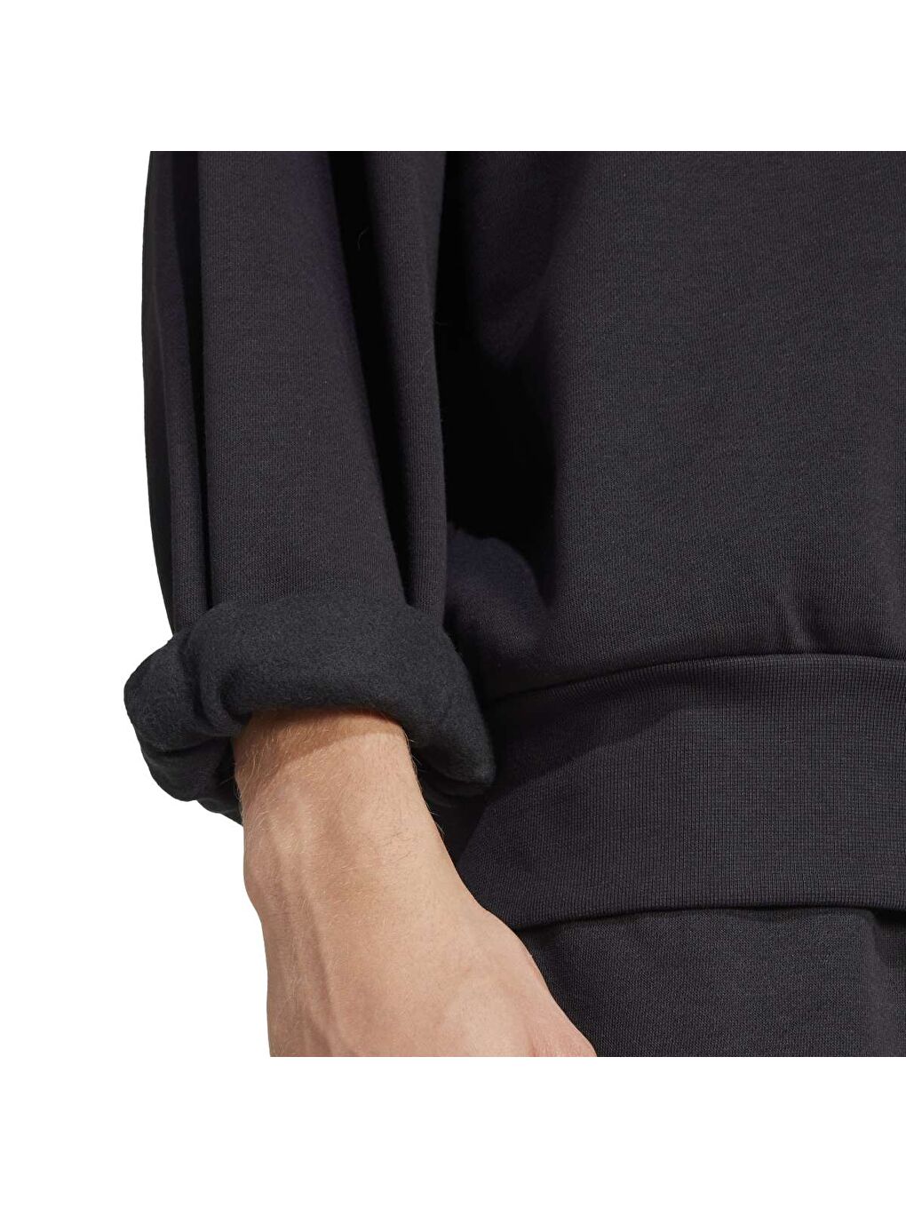 Fleece Erkek Siyah Bisiklet Yaka Sweatshirt-3