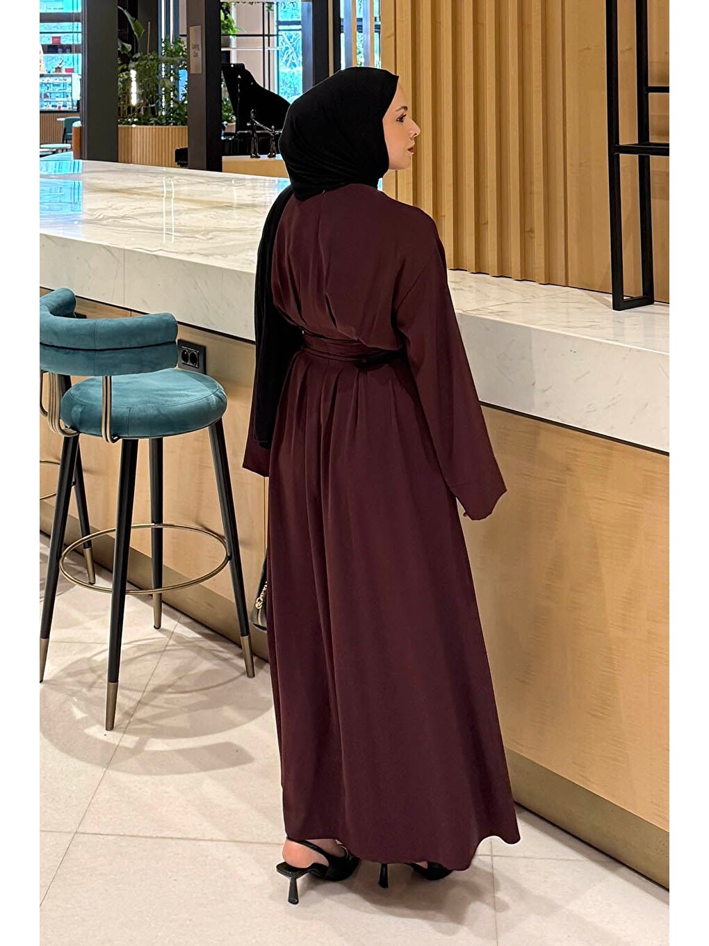 Nora Bağcıklı Tesettür Elbise Mürdüm-3