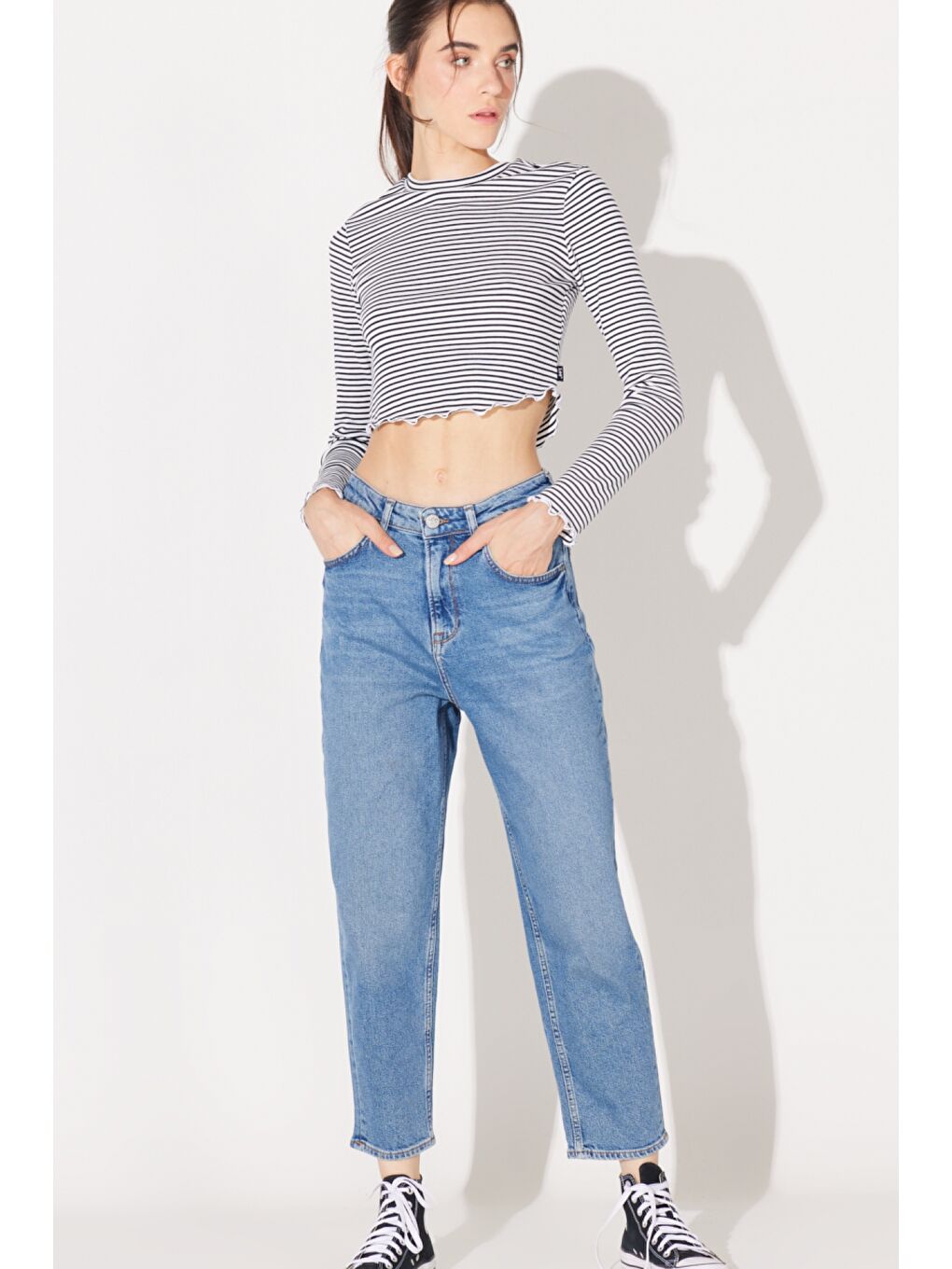 Regular Fit Yüksek Bel Düz Paça Açık Mavi Stella Tapered Esnek Jean Denim Jean Pantolon-1