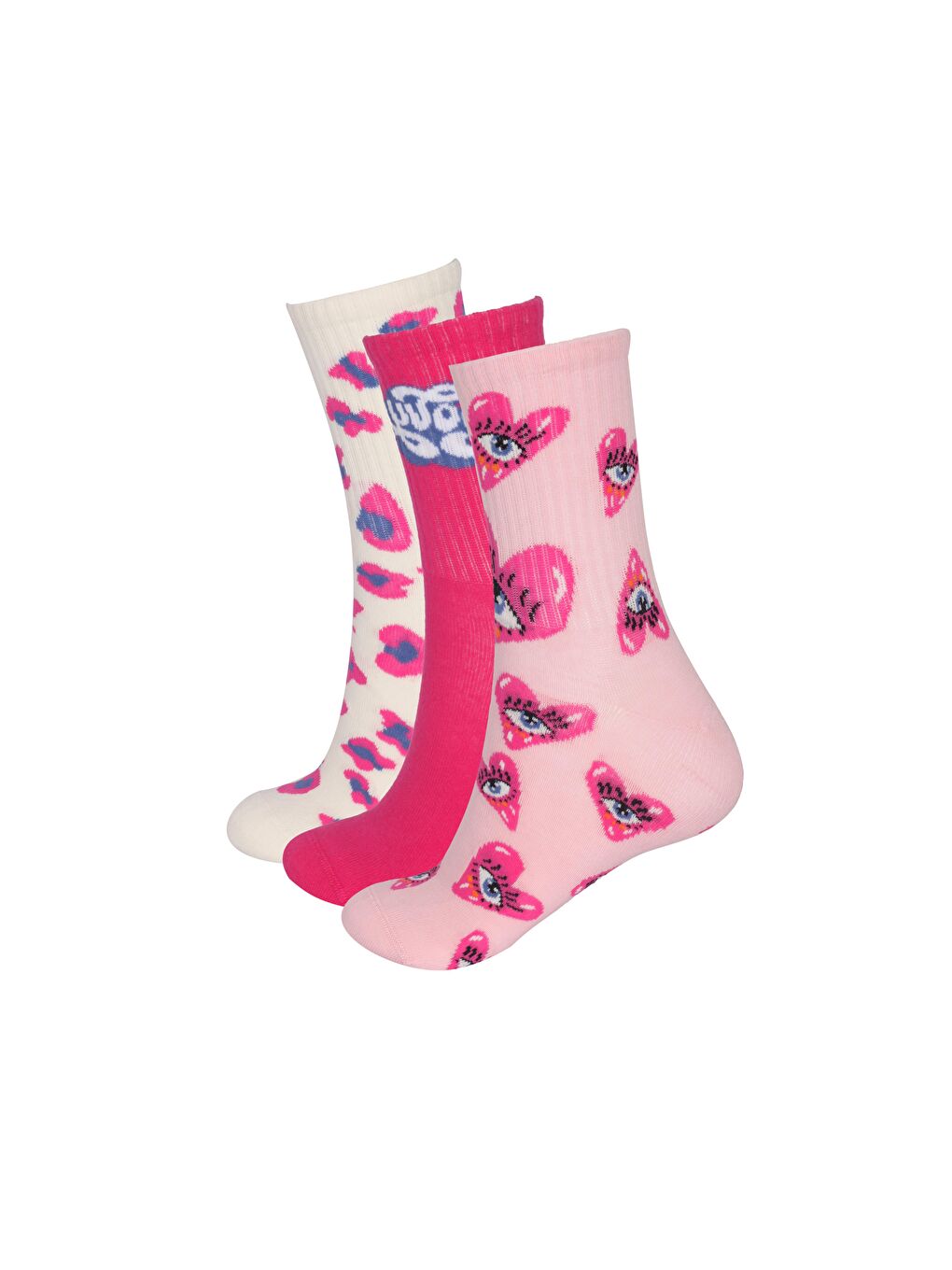 Pembe Kadın Kalpli 3'Lü Kutulu Soket Çorap-2